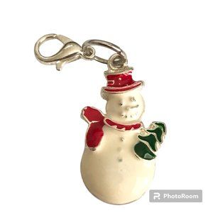 Vintage Christmas Snowman Clip On Charm Silver Plated Bracelet Zipper Pull Purse